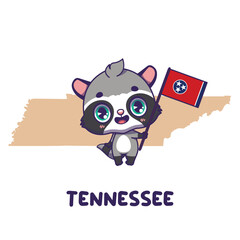 State animal Raccoon holding the flag of Tennessee