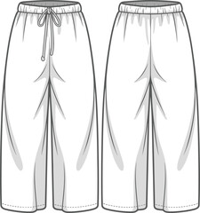 Essential Women's Wide Leg Drawstring Trousers CAD Drawing: A Must-Have Flat Vector Fashion Illustration for Comfortable Everyday Wear.