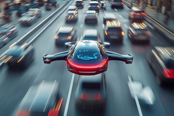 3D rendering of a car driving on the road with dynamic motion blur background illustrating speed, movement, and fast transportation in a modern environment