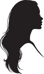 Black Vector Silhouette of Young Woman Profile with Flowing Wavy Hair, Minimalist Abstract Female Portrait illustration