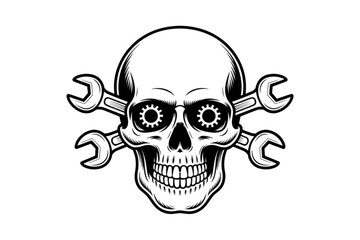 Fototapeta premium Skull Mechanic SVG, Skull with Wrenches SVG, Mechanic Skull SVG Design with Tools, Vintage Garage Emblem, Industrial Tattoo Biker Art, Automotive Repair Vector Graphic for Workshop or Logo