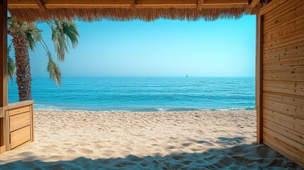 Wooden beach hut, ocean view
