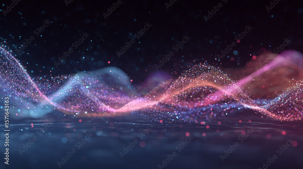 Poster futuristic point wave of particles. visualization of sound waves. technology or science banner. abst