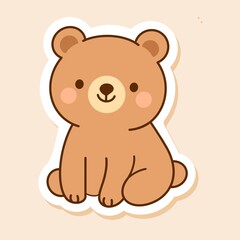 Fototapeta premium Hand-drawn pastel illustration of a kawaii-style brown bear with round cheeks and soft shapes. Perfect for nursery prints, baby products, and kids' designs.