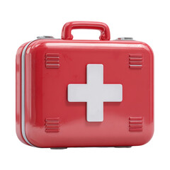 Obraz premium 3D first aid kit with a white cross symbol, perfect for healthcare, emergency, and medical-related designs.isolated on white background 
