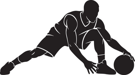 Silhouette of Male Basketball Player in Athletic Crouch Reaching for Ball Sports Action Vector Illustration