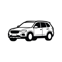Fototapeta premium Black and white line art illustration of a modern SUV car.