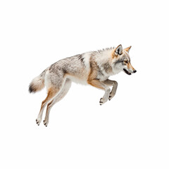 Fototapeta premium Dynamic Leap: A coyote soars through the air, its form captured mid-flight, exemplifying agility and freedom. This captivating shot showcases the essence of wildlife.