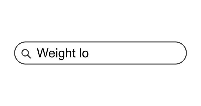 Typing phrase Weight loss injections into search box, search bar close-up, looking for credit score questions tips, footage