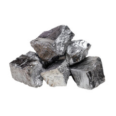 A pile of shiny aluminum ore rocks showcasing their natural, reflective surfaces and solid textures. Ideal for geological study and mineral collection isolated on white background 