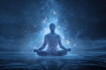 Meditation practice in a tranquil environment with an ethereal glow emphasizing spiritual connection and inner peace