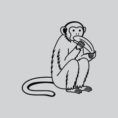 Cartoon Monkey Eating Banana Line Art