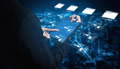 Task workflow system showing document progress through stages. Task tracking improves productivity,...