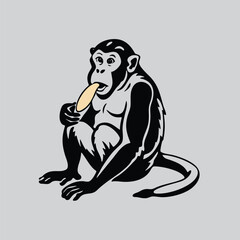 Cute Monkey Sitting with Banana Illustration