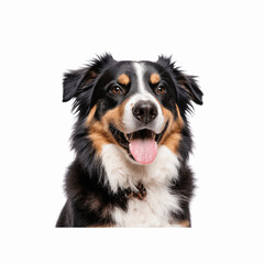 Happy Dog Portrait: A close-up shot of a happy, medium-sized dog with a striking coat and a joyful expression, its tongue playfully hanging out, is captured against the soft blur.