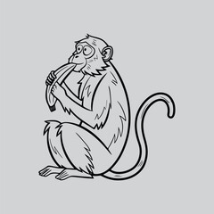 Detailed Monkey and Banana Clipart