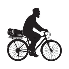 Obraz premium Silhouette of a muslim man riding a bicycle with a prayer mat on the back