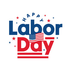Labor Day banner design to celebrate US holiday. Happy Labor Day typography greeting card with USA flag. Red and blue color Editable text vector illustration.
