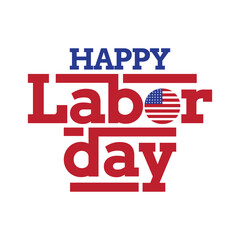 Happy Labor Day typography greeting card with USA flag. Labor Day banner design to celebrate US holiday on first September. Red and blue color Editable text vector illustration.