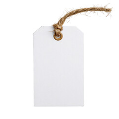 A blank white tag with a string, perfect for labeling items or gifts in various creative projects isolated on white background 