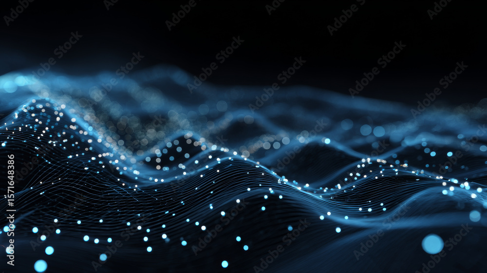 Poster abstract background waves of dots and weave lines. digital network connection structure technology b