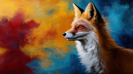 Naklejka premium Foxy portrait, abstract background, profile view, art print
