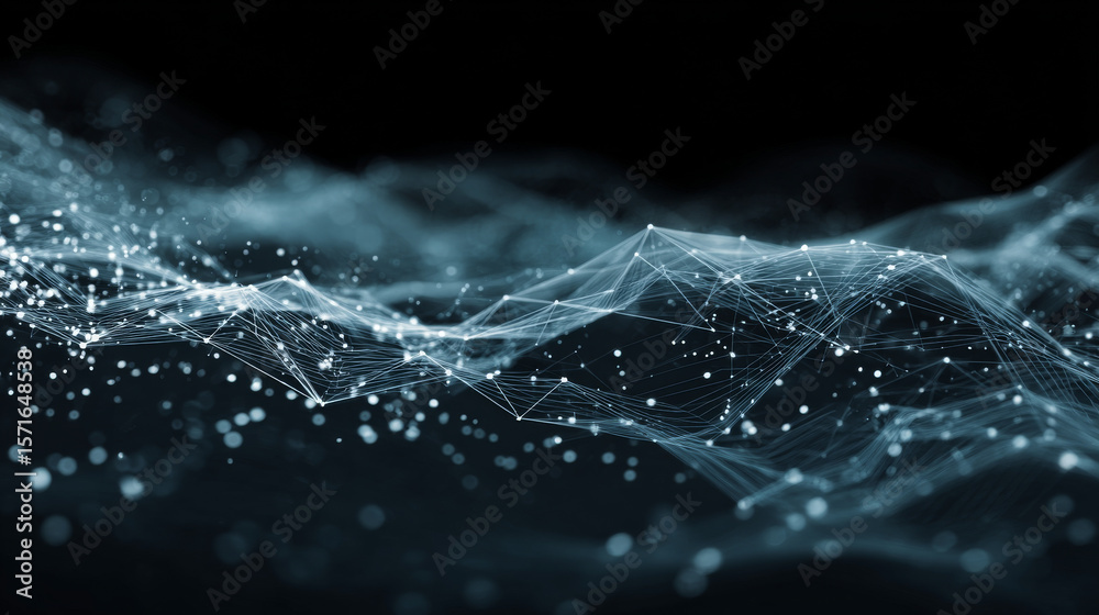 Poster abstract background waves of dots and weave lines. digital network connection structure technology b