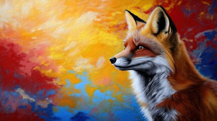 Fototapeta premium Foxy Portrait in Vibrant Abstract Sunset