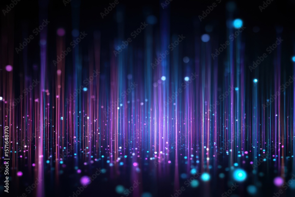 Poster ethereal display of vibrant lines and glowing dots in a digital cyberspace setting highlighting adva