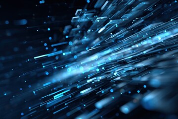 Abstract futuristic composition of light beams creating dynamic energy patterns in a mesmerizing blue environment