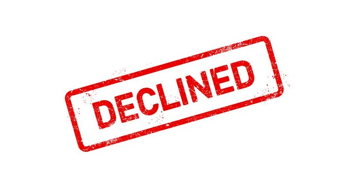 Declined postage rubber stamp, canceled threadbare seal, putting a declined stamp, transparent background footage