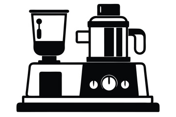 Black Silhouette of Food Processor and Blender with Control Knobs Illustration