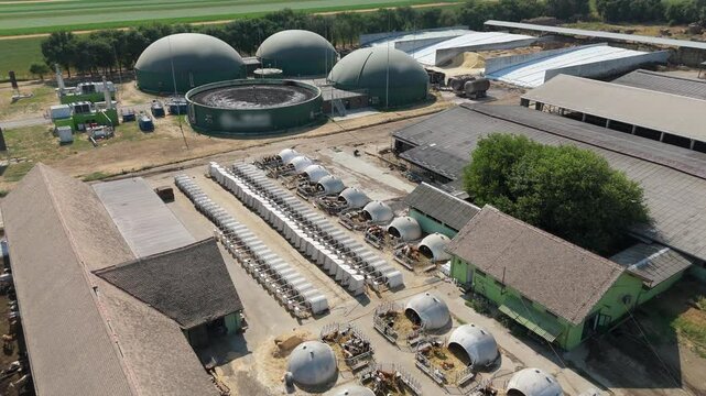 Aerial view of biogas plant for biomethane production	