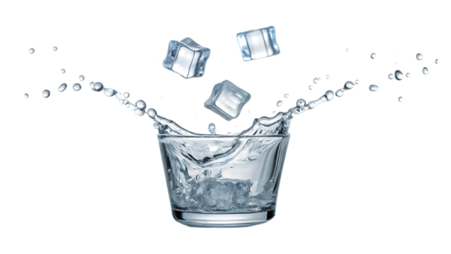Refreshing Ice Cubes Splashing into a Glass of Water Crystal Clear Image
