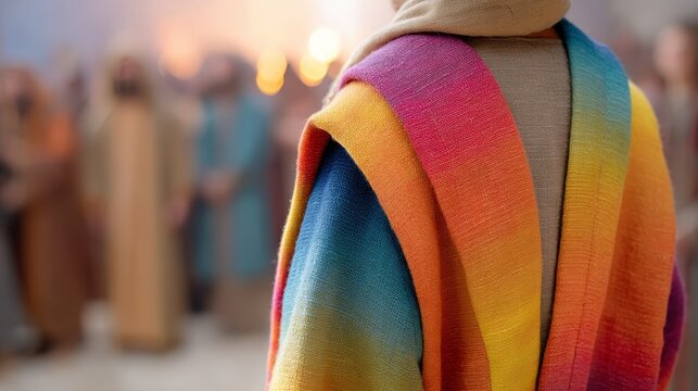 A depiction of Joseph's iconic coat of many colors from the Bible.