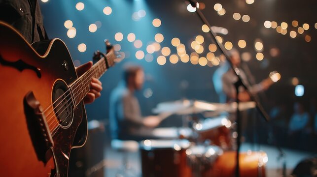 A vibrant worship band energizing the audience at a church conference. - Powered by Adobe