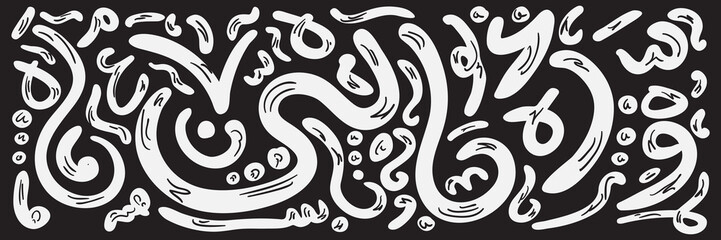 Creative minimalist hand-drawn random lines design contains random freehand Arabic letters without specific meaning in English, spontaneous lines, and vector illustrations.
