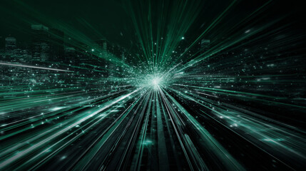Digital technology poster cover speed connect dark green background, cyber information, abstract communication, innovation future tech data, internet network connection, Ai big data blend illustration