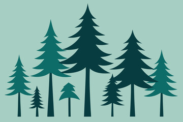 Obraz premium Black Pine Tree Silhouette Set – Evergreen Forest Trees in Nature Landscape Vector