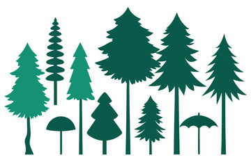 Black Pine Tree Silhouette Set &ndash; Evergreen Forest Trees in Nature Landscape Vector