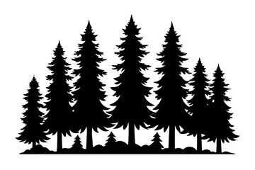 Obraz premium Realistic Pine Tree Silhouettes – Flat Black Forest Vector Trees on White Background
