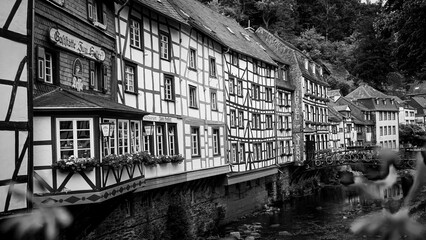 Naklejka premium Old Medieval Houses on the River