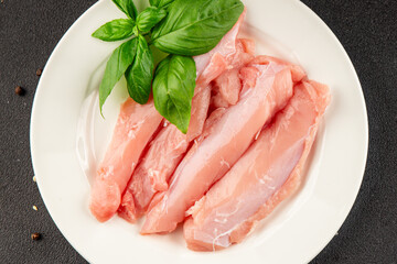 Rabbit raw meat fillet dietary fresh delicious gourmet food background on the table rustic food top view copy space keto and paleo diet