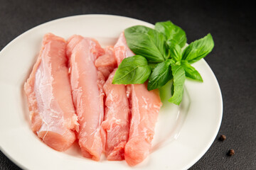 Rabbit raw meat fillet dietary fresh delicious gourmet food background on the table rustic food top view copy space keto and paleo diet
