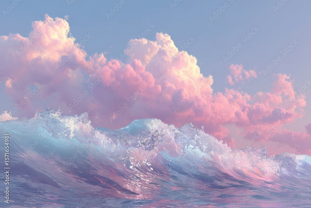 Fototapete computer generated image depicting a beautiful wave of water with soft pastel colors and fluffy clou