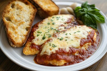 Chicken Parmesan Garlic Bread Italian Plate Dinner Meal Food