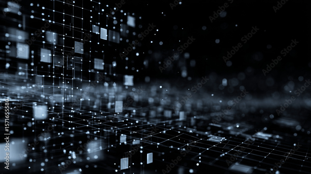 Poster abstract digital technology futuristic background. square pixels halftone pattern tech mosaic. techn