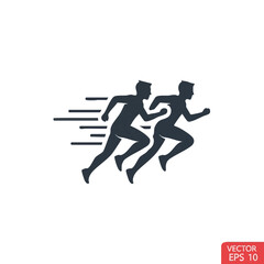 Two Minimalist Runners Side by Side with Motion Lines, Flat Icon