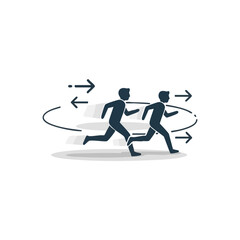 Two Figures Running Forward with Directional Arrows, Flat Icon
