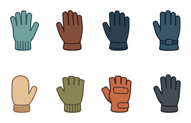 Obraz premium Glove set. modern handwear silhouette gloves. winter, mittens, sports, casual vector icons.